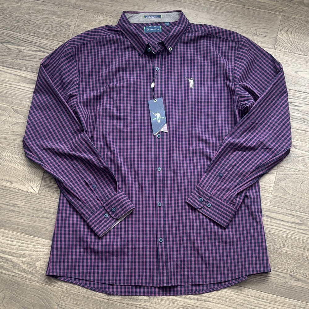 William Murray Golf Men Pink Black Tartan Button-Down Long Sleeve Shirt XXL NWT